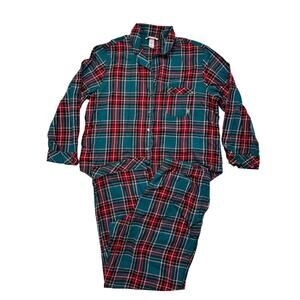 VICTORIAS SECRET Holiday Metallic Plaid Flannel Pajama Set Large Green Red Pink